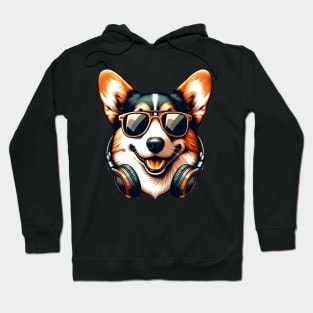 Cardigan Welsh Corgi as Smiling DJ in Japanese Art Style Hoodie